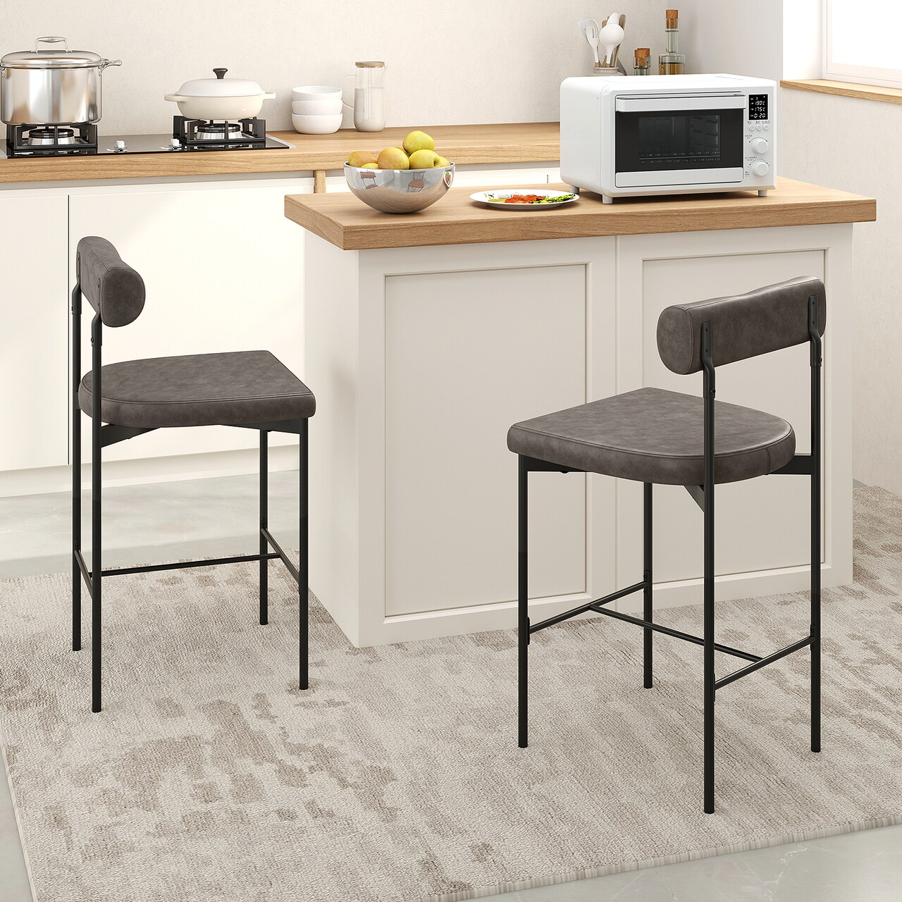 Set of 2 20-Inch Upholstered Bar Stools with Backrest for Counter Height Seating